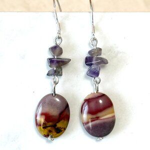 2/$20, Earthy Mookaite & Amethyst Earrings, Sterling Silver Hook & Gemstone